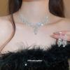 Diamond-encrusted Water Drop Fringed Stud Earrings Necklace, Court Style Light Luxury, High-end Jewelry Set, Design Sense, Niche Jewelry Women