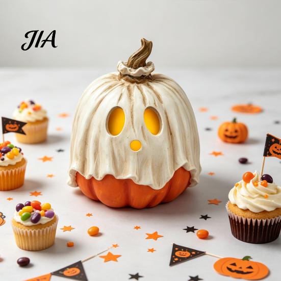 Unique Halloween Gift Ideas Light Up Ghost Pumpkin Decoration, Vintage Detachable Lamp with Spooky Holiday Room Decor LED Candle for Kitchen Tabletop
