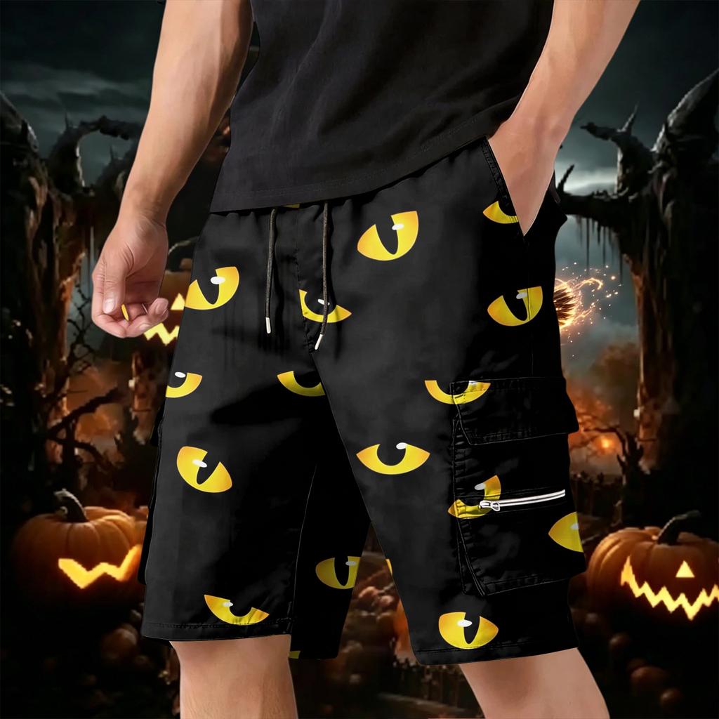 Men's Halloween Cargo Shorts Multi-Pocket Drawstring Casual Workout Shorts
