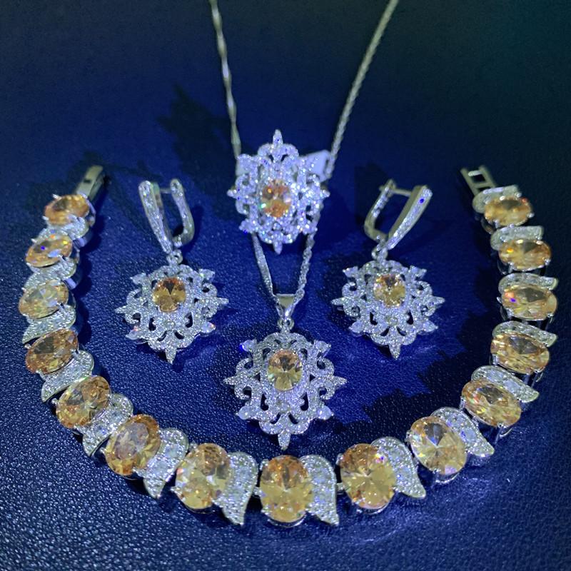 Multi Color Set with Zircon Earrings Bracelets Rings Necklaces Stylish Wedding