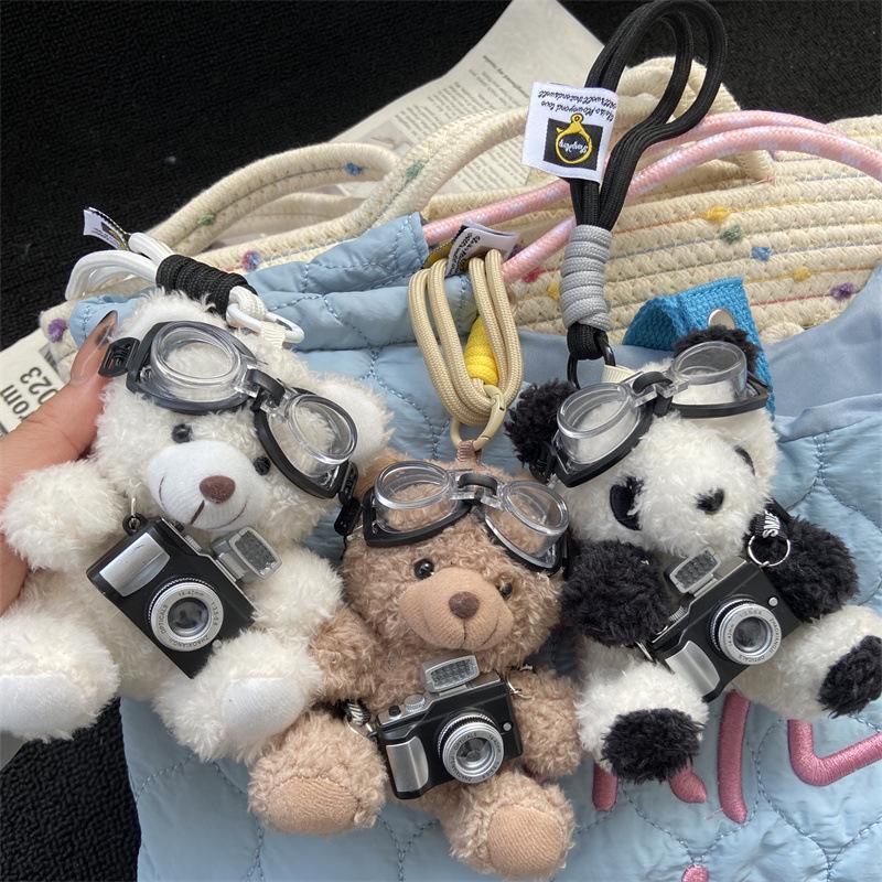 Original Camera Bear Pendant Keychain - Plush Doll Figurine Charm Gift