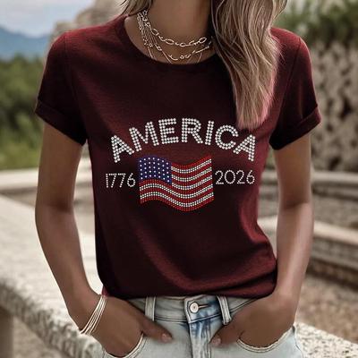 Women's 250th Anniversary Independence Day Digital Print T-shirt – Short Sleeve, Casual European & American Style
