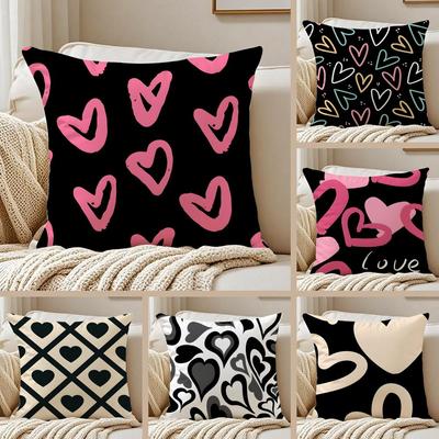 Fashion Sweet Art Love Heart Cushion Cover Pillowcase Anti-Dustmite Invisible Zipper Short Plush Sofa Cushion