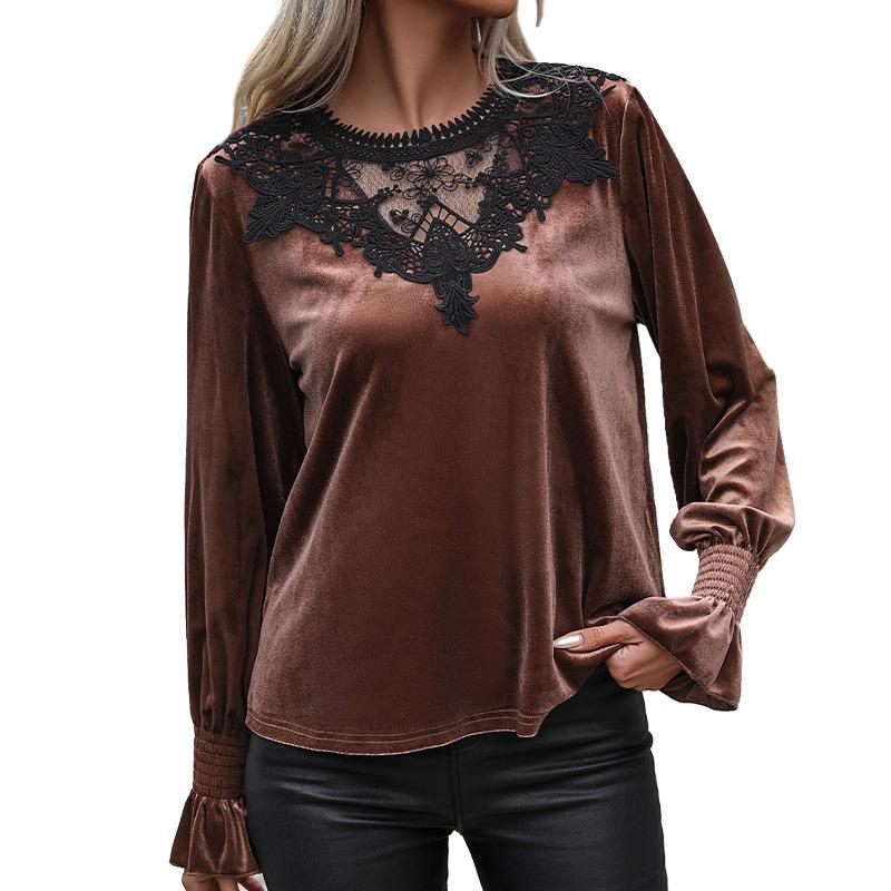 Blusa de mujer de primavera y otoño con encaje Murad, cómoda, informal, manga larga