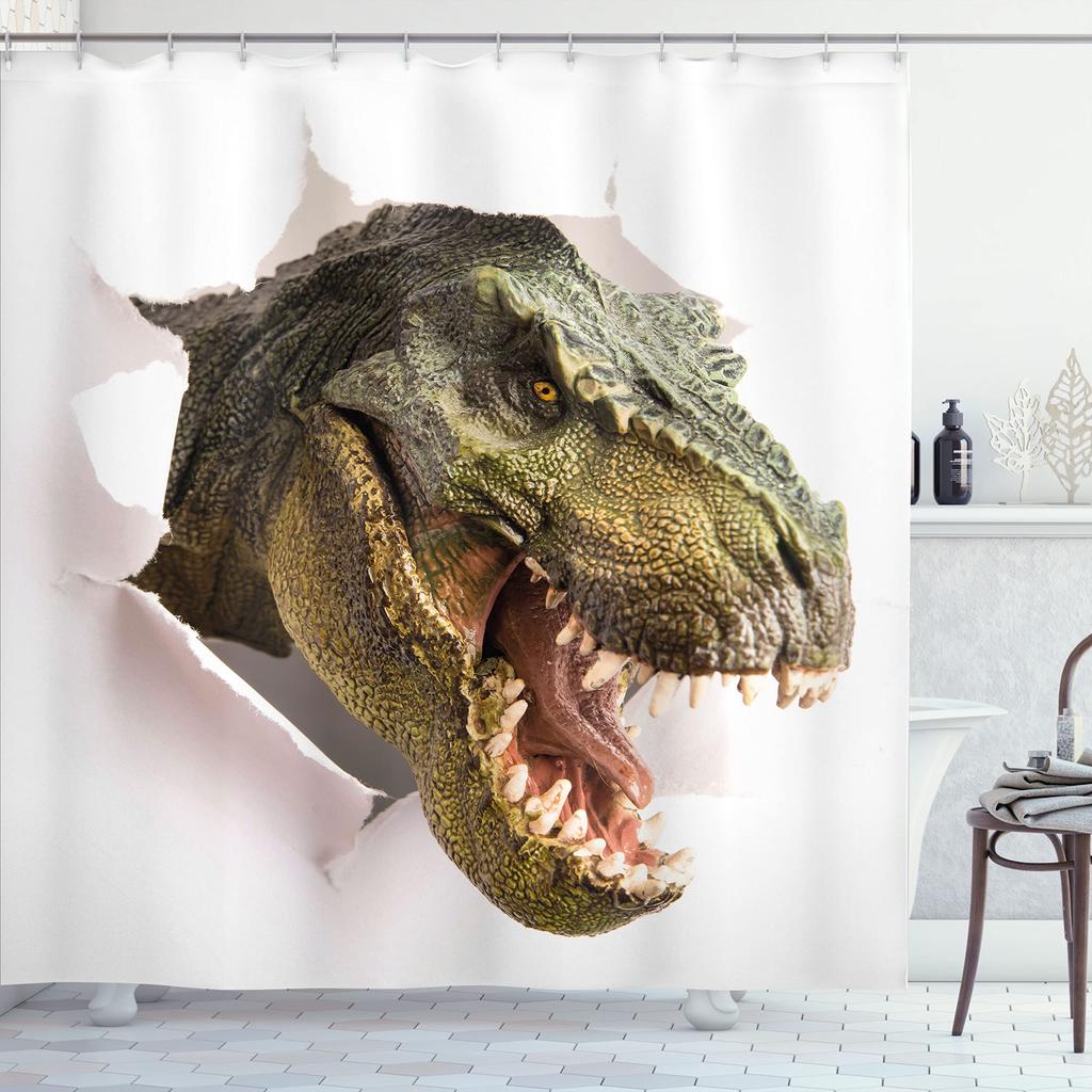Dinosaur Shower Curtain For Bathroom, Funny Jurassic Dino World Park Shower Curtain Sets Bathtub Decor With Hooks Waterproof