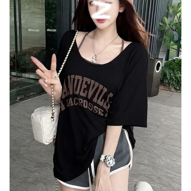 Large Size Korean Casual Style Printed Short-sleeved Blouse Women's Summer Lazy Style T-shirt Fat MM Loose Meat-covering Top