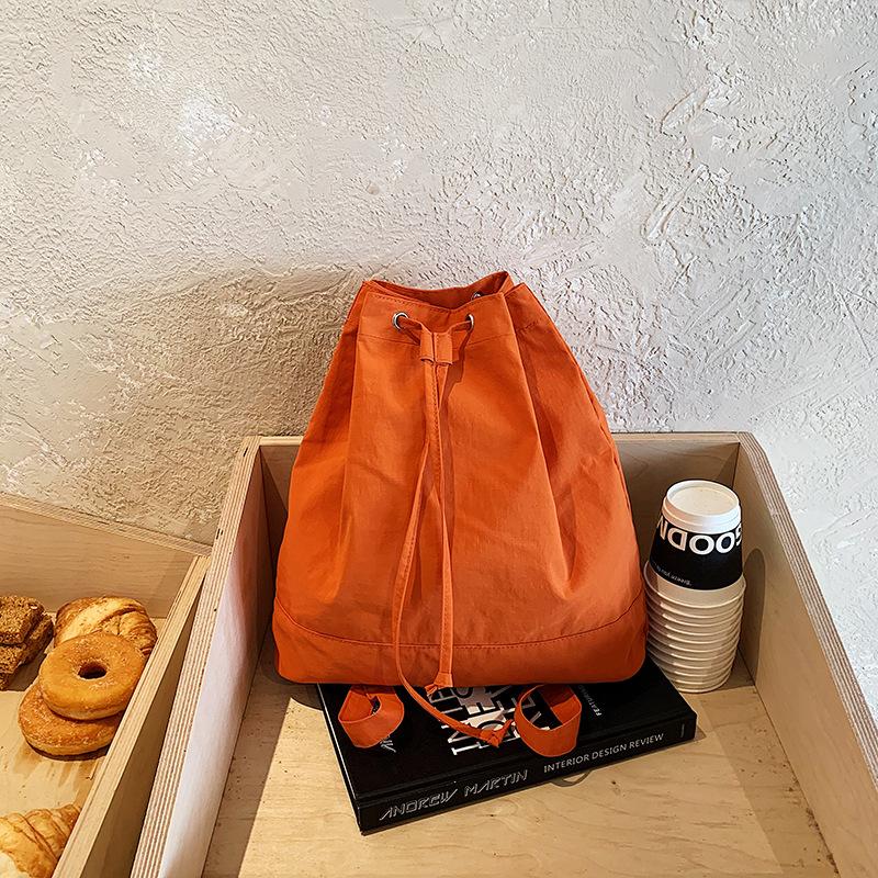 Schoolbag Korean ins Simple Couple Bag Large Capacity Bucket School Bag Nylon Backpack Drawstring Strap One Shoulder Crossbody Bag