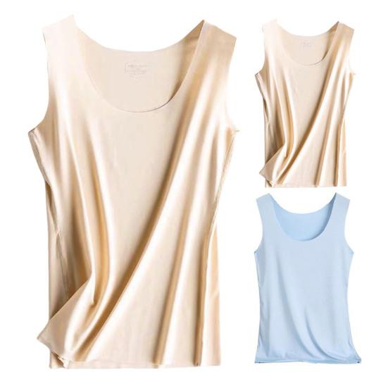 Damen Sommer Weste Ice Silk Nahtlose Pullover Tops O-Ausschnitt Ärmellos Slim Fit Bottoming Tops Einfarbig Unterwäsche Tank Tops