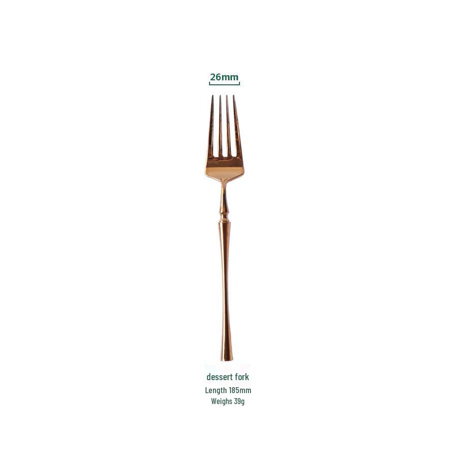 European Rose Gold 304 Stainless Steel Western Cutlery Set: Long Handle Mixing Spoon & Fruit Fork.