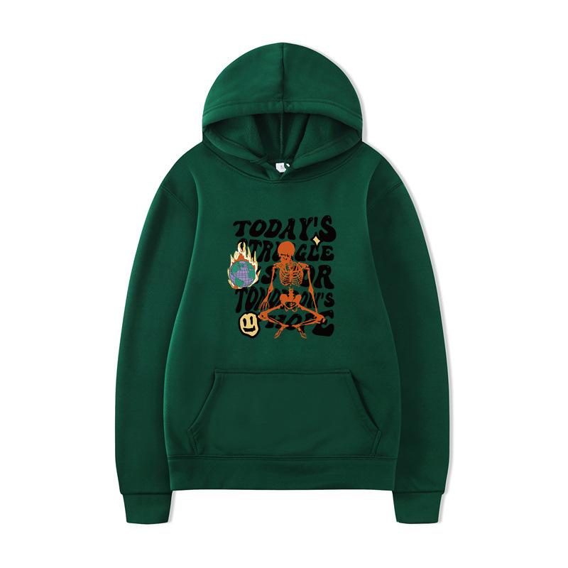 Textual Skeleton Hoodies Print Fashion Sweatshirt Hip Hop Casual Unisex Autumn Winter Fleece Streetwear Tops