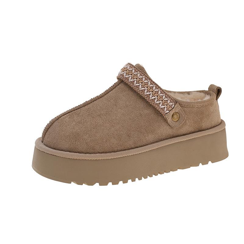 Thick-soled velvet snow boots, bag head, fluffy half slippers, women's outer wear 2025 new autumn and winter one-pedal cotton slippers