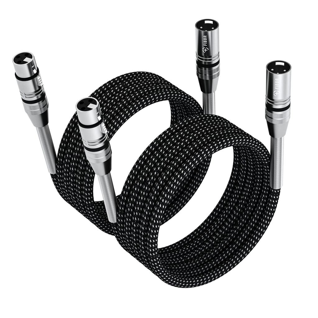 XLR Cable Pack, FIBBR Microphone Cable Nylon Braided XLR Male to Female Heavy Duty Balanced Mic Cord Compatible with PreampsSpeaker Systems, etc.