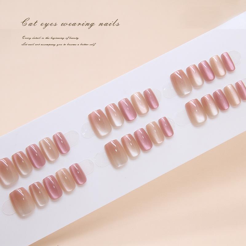 Artificial Nails Wearable Manicure Spring Style Nail Pieces Ice Transparent Cat Eye Nail Pieces Gradient Nail Art Patches Small Short T Short Ballet