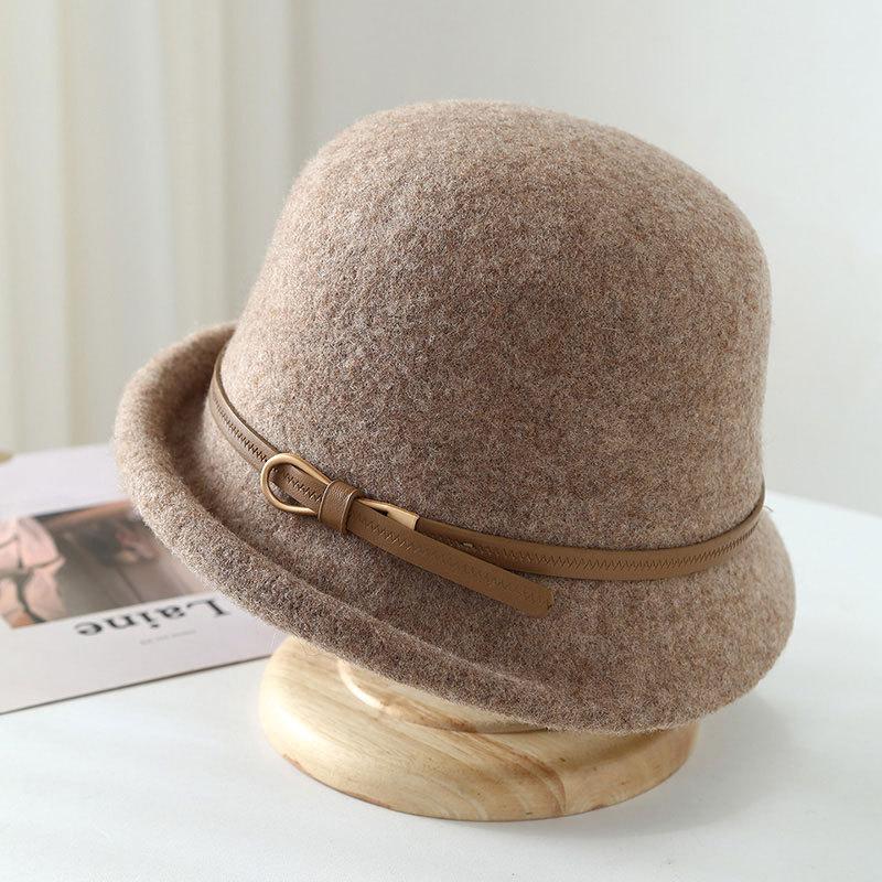 Wool Bucket Hat For Women - British Retro Fisherman Cap Curled Brim Round Top With Belt, Warm Winter Fashion  New