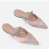 Sheepskin Version Spanish Flat-bottomed Bag Head Half Slippers 2025 Summer New Women's Gemstone Chain Pointed Muller Shoes