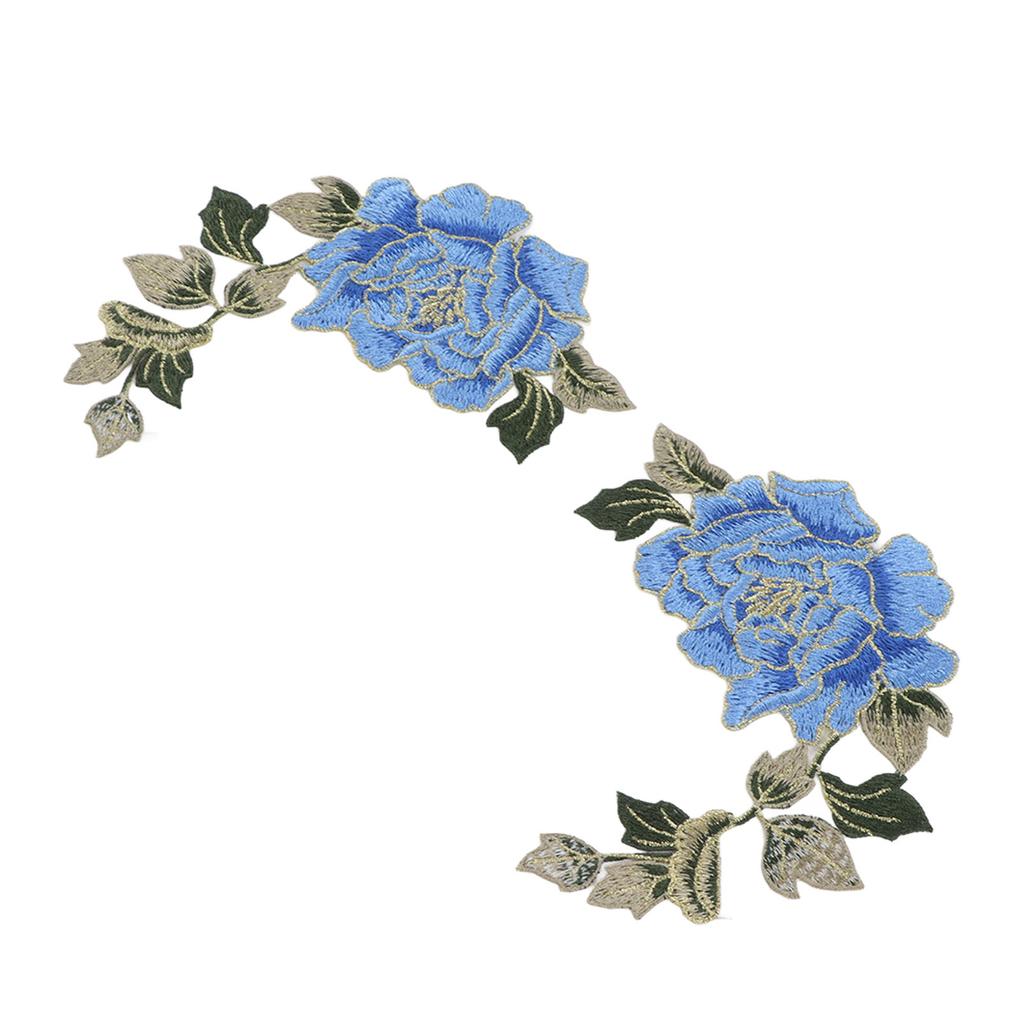 1 Pair Flower Embroidery Patches Beautiful Flowers Pattern Embroidered Applique Iron On Patches for DIY Clothes Blue