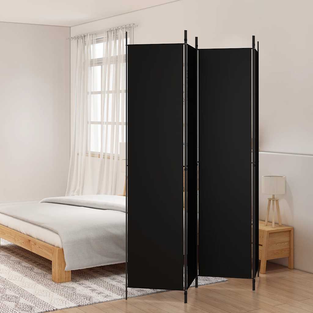 4 Piece Black Folding Screen 200 x 220 cm Fabric
