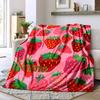 Strawberry Pattern Theme Cozy Personalized Blanket Customize Text Comfortable Versatile For Sofa Couch Office Bed Picnics All Season Use Modern Best