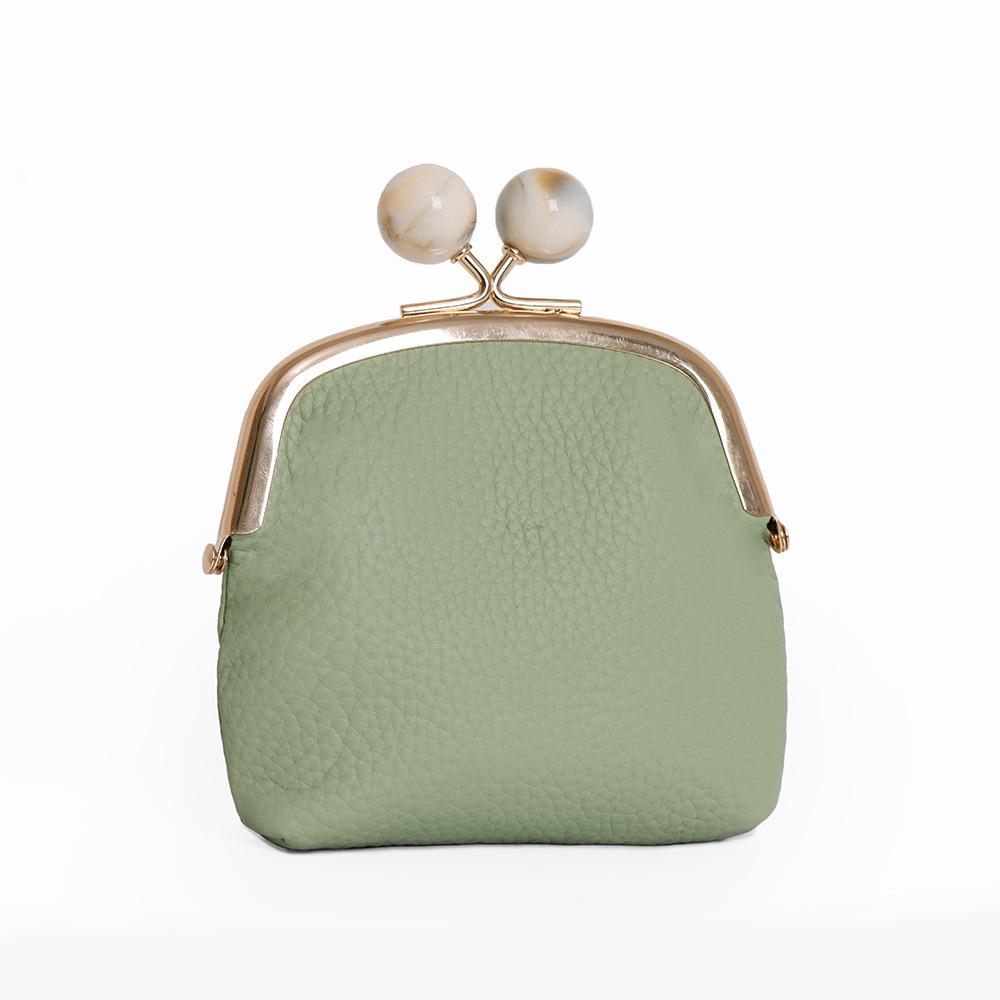 Women's Genuine Leather Litchi Grain Mini Coin Purse & Lipstick Clasp Bag