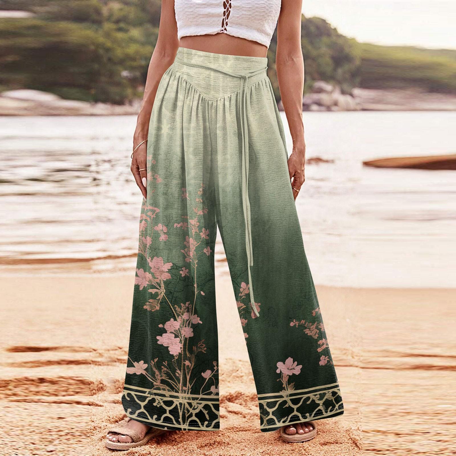 

Женские повседневные тонкие эластичные брюки с высокой талией и широкими штанинами с цифровым принтом L темно-зеленого