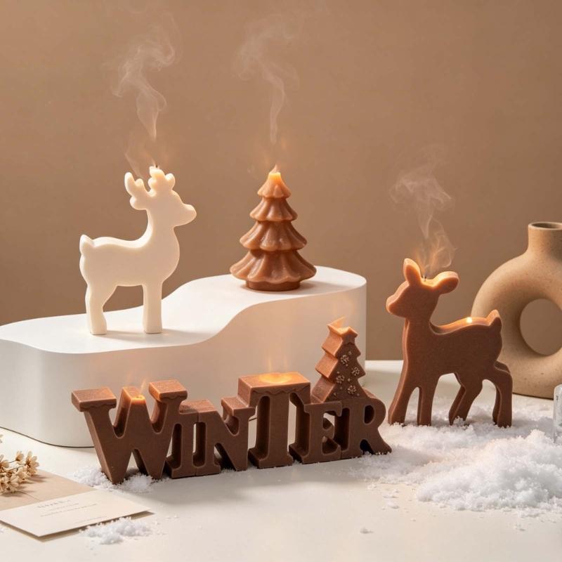 Christmas Deer Silicone Candle Molds Multipurpose Winter Lettering Silicone Molds For Resin Craft Handmade Candle Soap