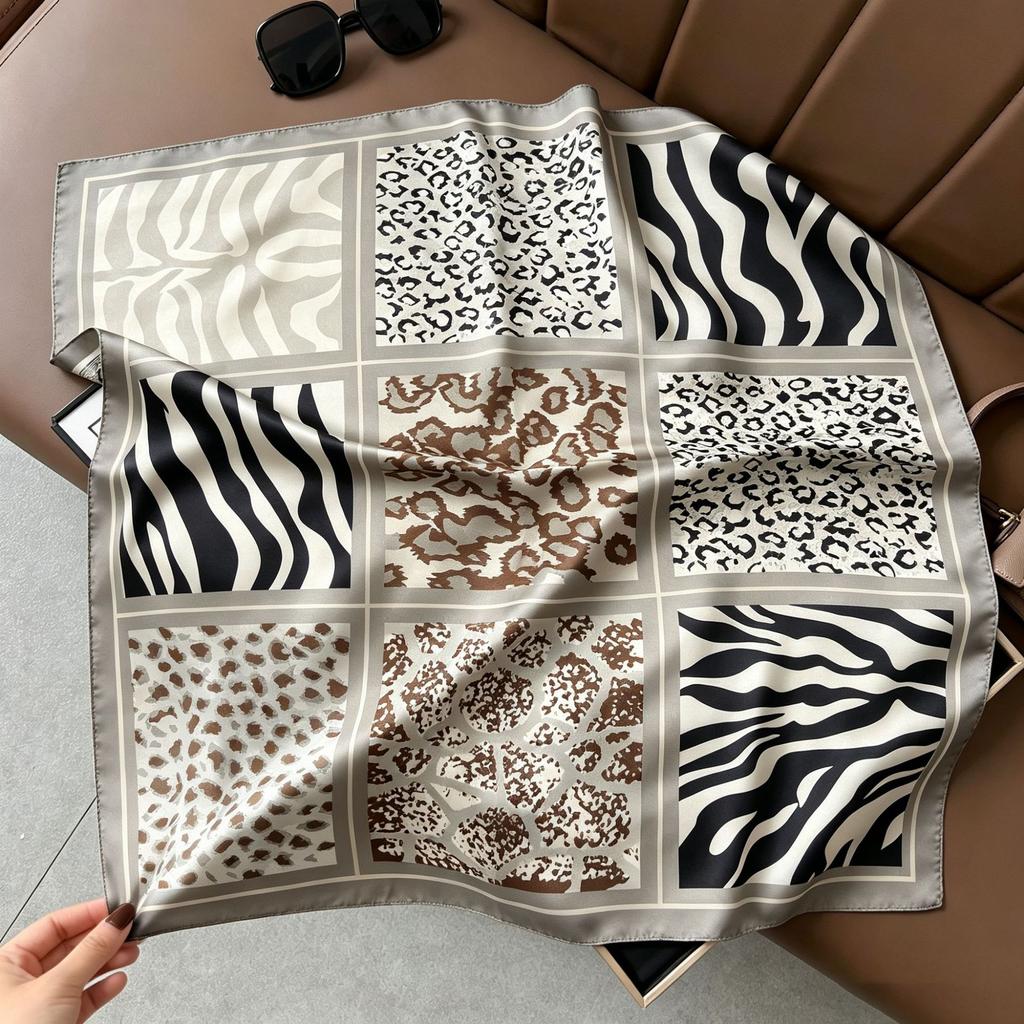 71Cm New Chinese Simulation Silk Square Scarf Soft and Skin-friendly Ink Flower Rhyme Printing Silk Scarf Neck Sunscreen Small Scarf