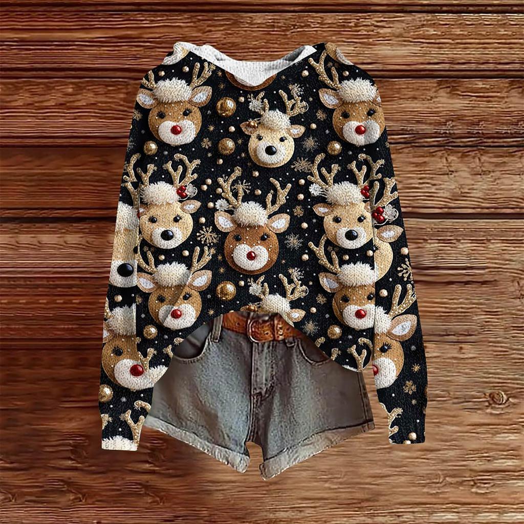 Christmas Sweatshirts For Women Knit Sweater Cute Shirt Fall Pullover Hooded Sweatshirt
