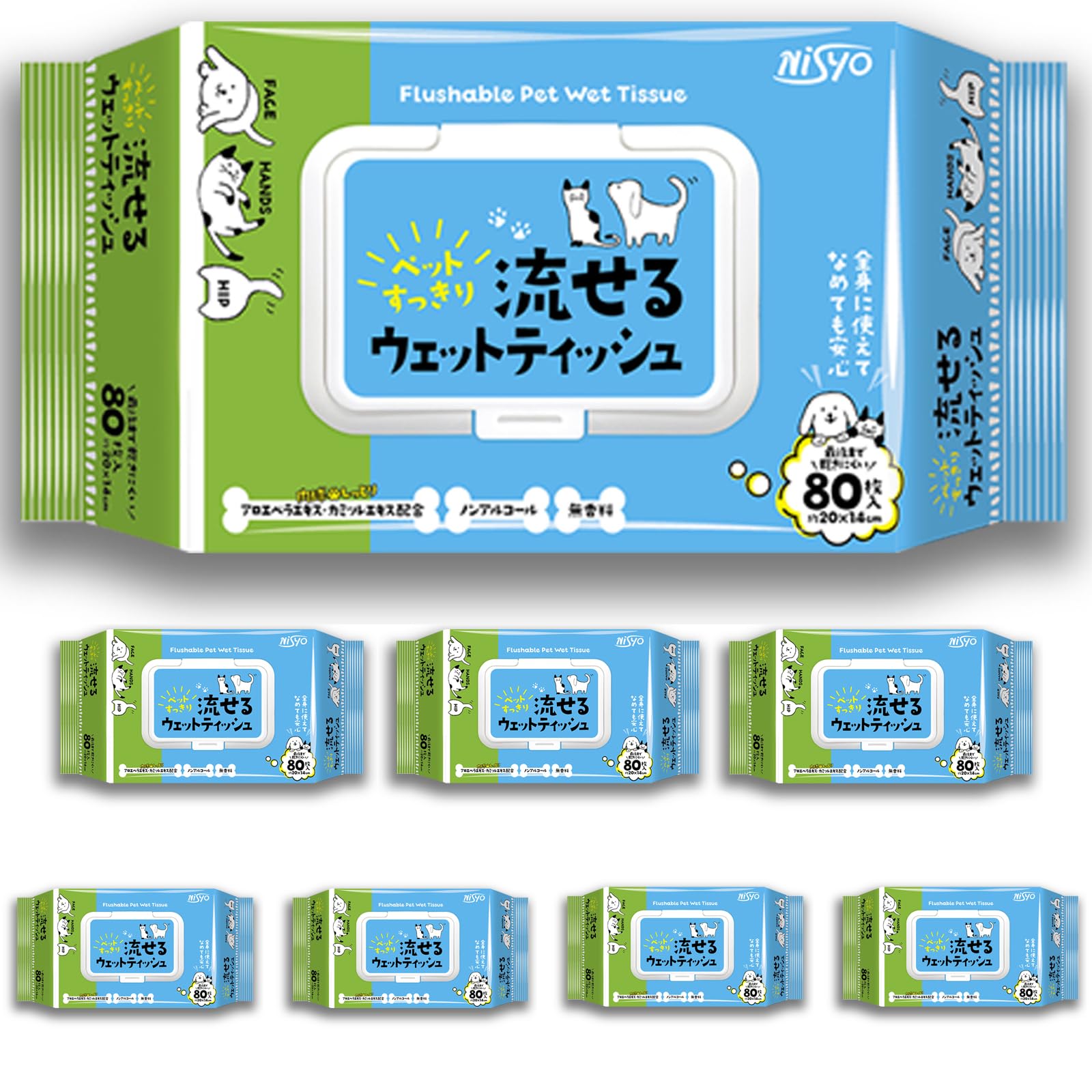 

NISYO Pure Water Flushable Pet Wet Safe to Moisturizing for Dogs and Full Body with Lids 99% Wipes, Lick, Fragrance-Free, Alcohol-Free, Ingredients, белый