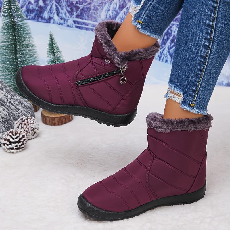 Women's Ankle Booties with Fuzzy Collar Stylish Winter Footwear Comfortable Slip on Design Trendy Short Boots