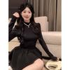 Rich daughter feeling small black dress French temperament princess tutu skirt semi-turtleneck knitted dress autumn and winter