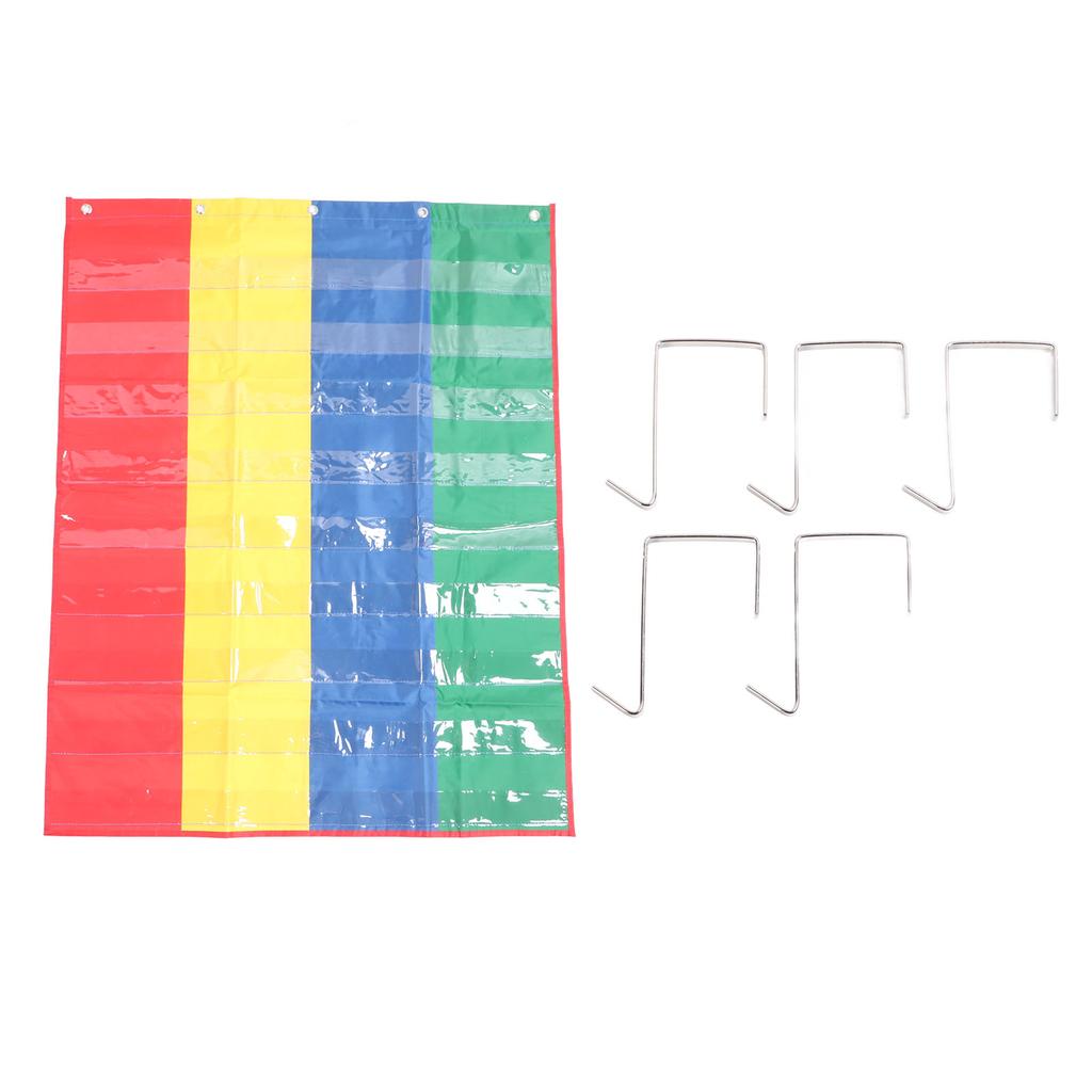 4 Column Hanging Pocket Chart for Classroom Heavy Duty Clear Metal Hook Double Sided Learning