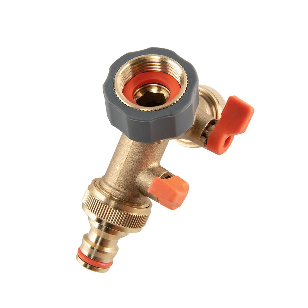 2-Way Splitter Gw 3/4"X Gz 3/4" Brass With Valves Brass Soft