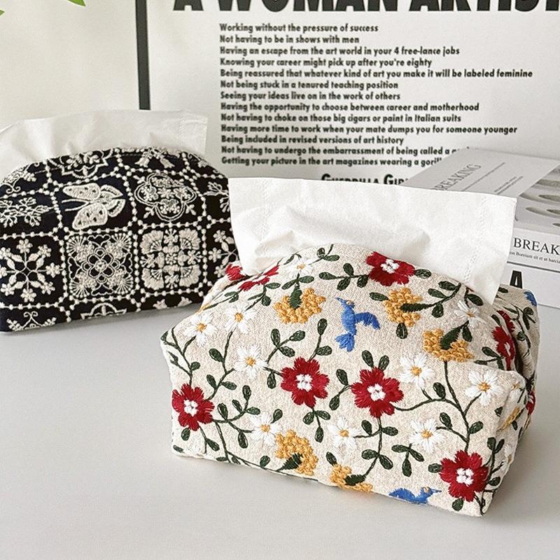 Desktop Paper Storage Bags Embroidered Paper Towel Set Home Bedroom Living Room Advanced Sense Paper Towel Box Cotton Bag