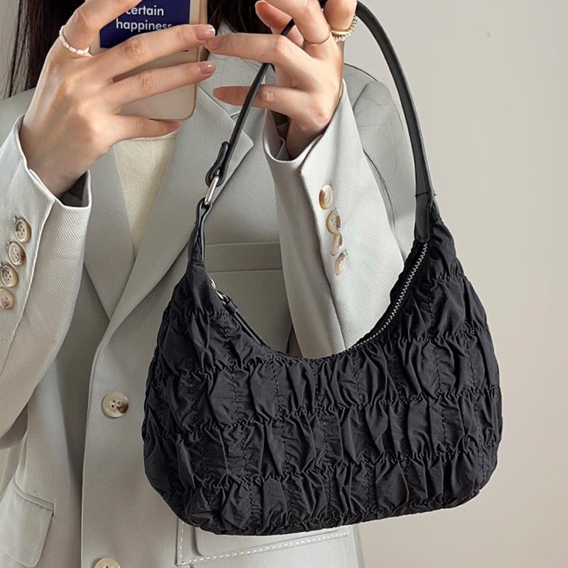 

Cream White Fairy Pleated Underarm Bag Simple Design Women s Sweet Cool Hobos Shoulder Bags Female Small Tote Purse Handbags чорний