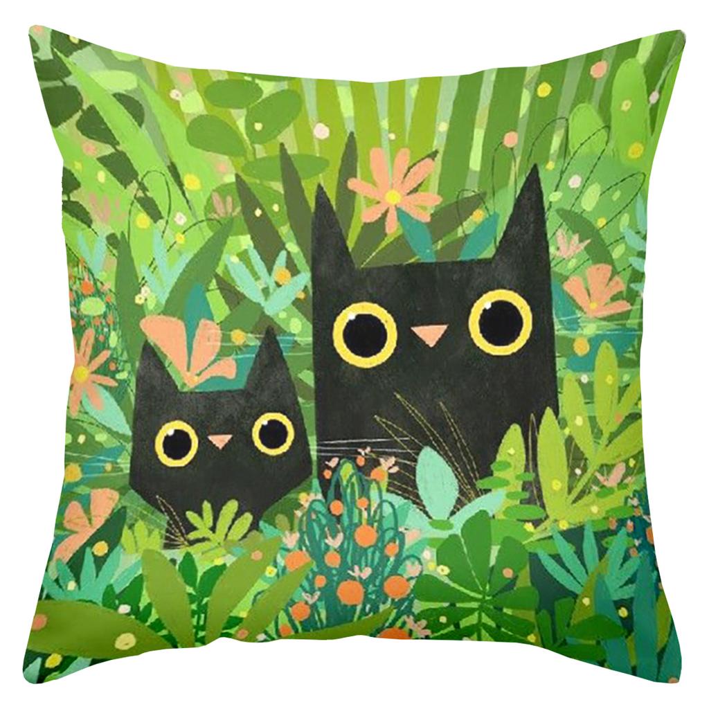 Black Cat And Floral Patterned Decorative Throw Pillows Polyester pillowcase, sofa decorative cushion cov Headboard Pillow