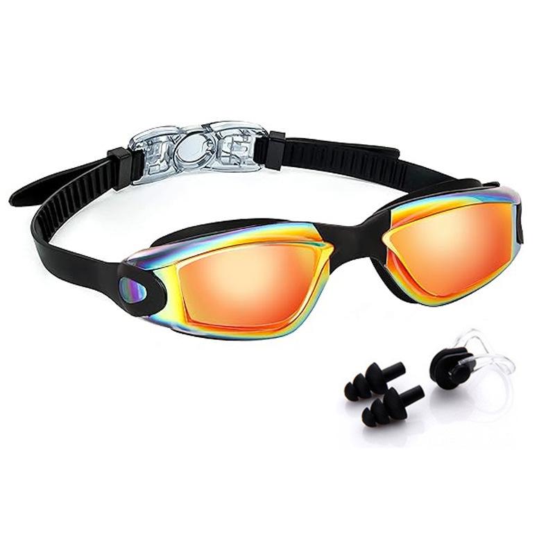 Silicone One-piece Nose Bridge Swimming Goggles with Integrated Earplugs, Waterproof, Anti-fog, High-definition, Professional Swimming Goggles for