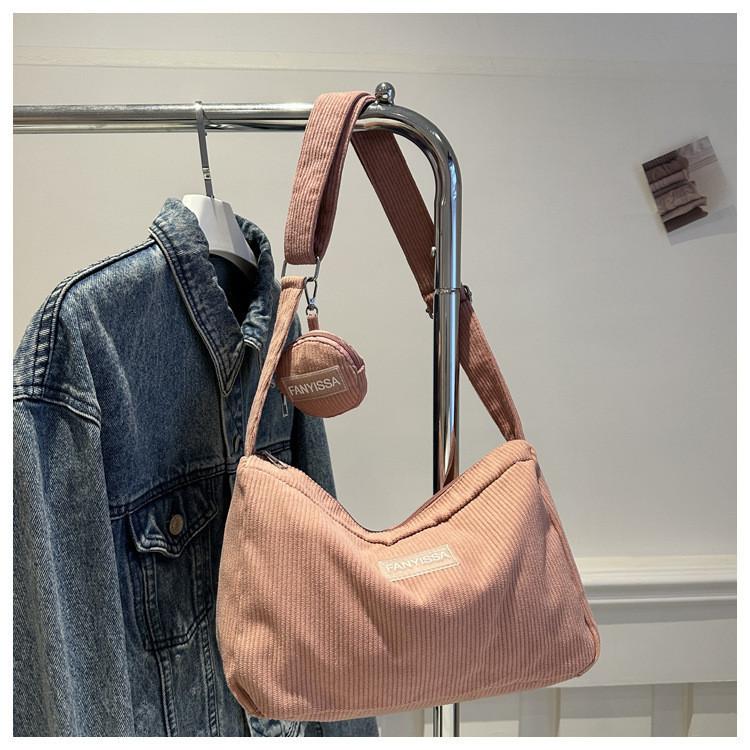 Chic And Minimalist Korean Style Commuter Shoulder Bag In Soft Corduroy For 2024