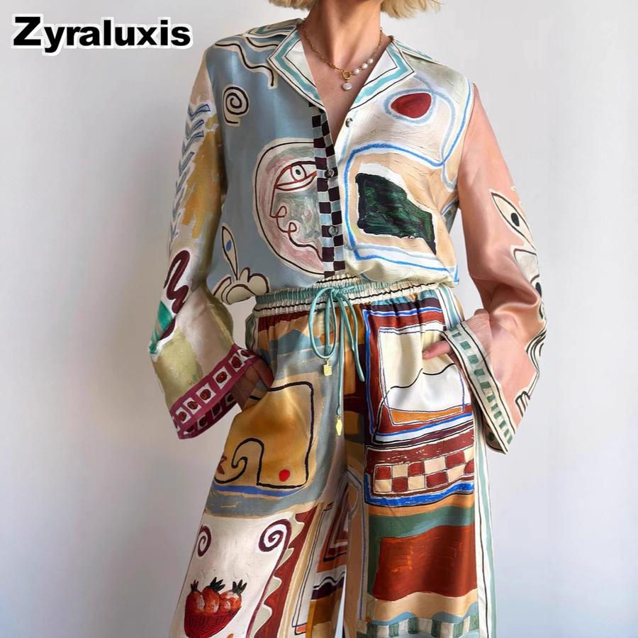 New Fashion Casual Linen Printed Suit Set for Women XXL темный орхидеи