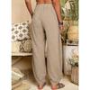 Haremshose für Damen, Sommer, lässig, Retro, große Größe, Hose aus Baumwolle und Leinen, elastische Taille, Hose mit weitem Bein, Haushose