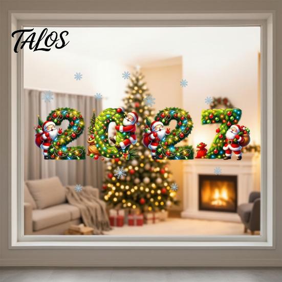 Seasonal Party Decorations 2027 Merry Christmas Window Cling, Santa Snowman Reindeer Glass Door Sticker, Claus Stickers Static Decal for Living