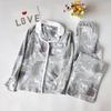 Export Women's Soft Gingham Flannel Long Sleeves Pants Pajamas Home Wear Suit Spring & Fall Thin and a Little Large