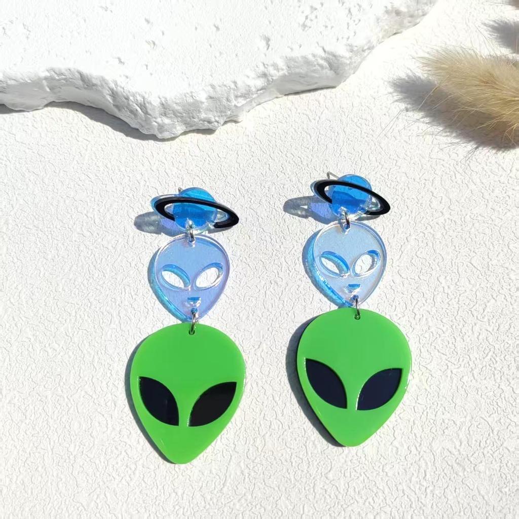 Halloween UFO Ghost Face Pumpkin Head Earrings: Cute, Exaggerated, Scary, Glittery, Bright Earrings for Women