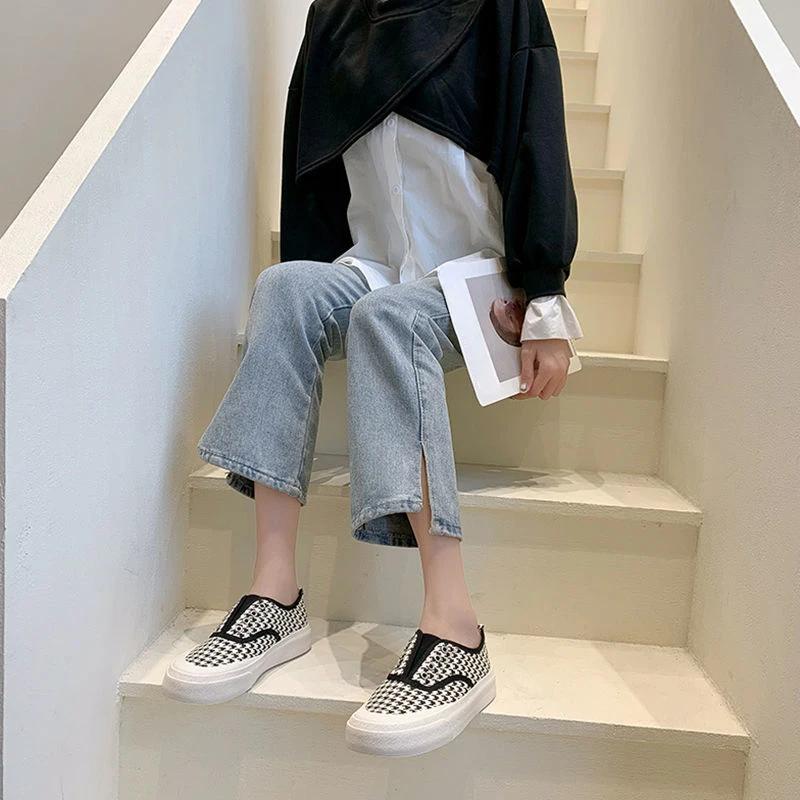 Fashion Round Toe Female Footwear Canvas Women's Shoes Slip on Flat Casual Sneaker Trends 2024 High Quality Cotton Korean Daily Routine