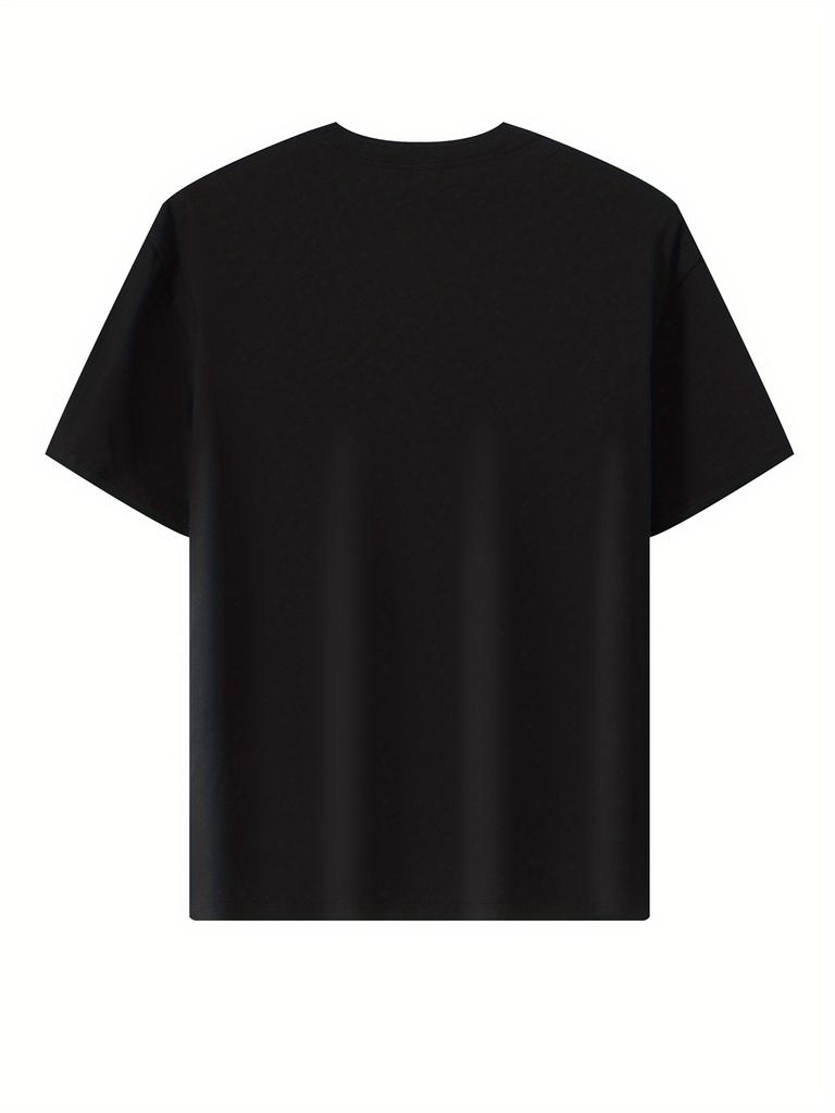 Men's 100% Pure Polyester Summer Loose Size Simple Letter Printed Casual and Comfortable Round Neck Short Sleeved T-shirt Top