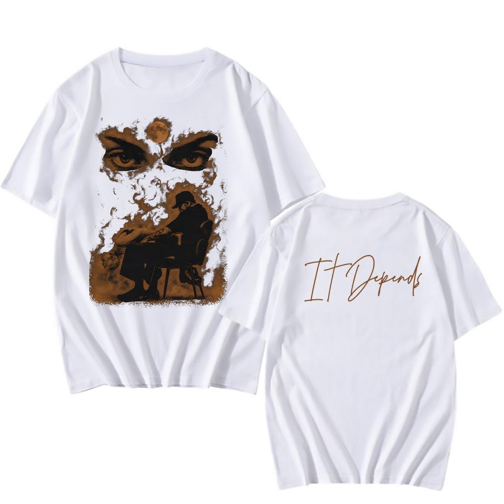 Rapper Chris Brown It Depends T-shirt Hip Hop Men Women Fashion O-Neck T Shirt Summer Over Sized Cotton Casual Tees Street Wear