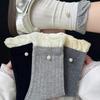 Ruicheng Women's Bubble Cuff Lace Pearl Mid-Calf Cotton Socks - Breathable, Sweat-Absorbent, Comfortable Slouch Design