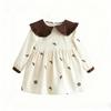 Koreanischer Stil Kleinkind Mädchen Blumenstickerei Colorblock Kleid mit Kragen (Frühling Herbst)