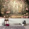2D Pink Rose Forest Backdrop with Birdcages and Butterflies Background Cloth