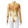 Women's Mock Printing Fashion Turtle Neck Tops Long Sleeve Bodysuit Jumpsuit