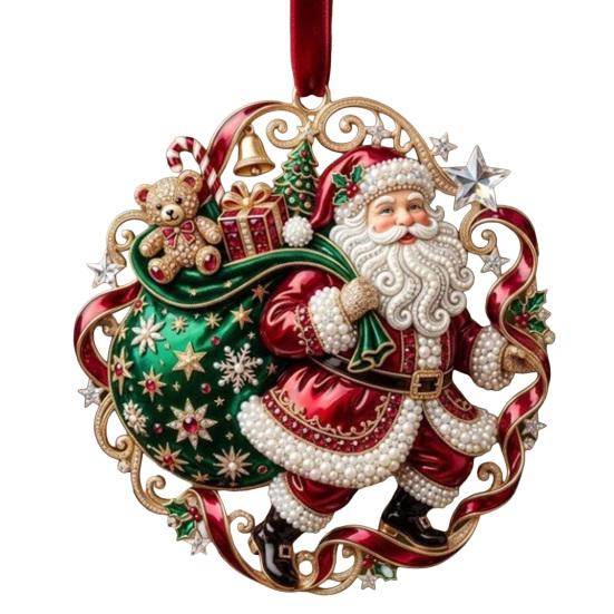 Festive Home Accents Cute Santa Christmas Ornaments, 2D Flat Acrylic Claus Hanging Durable Festival Ornaments Decoration for Holiday Tree, Indoor,